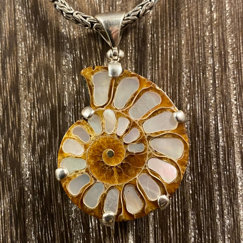 Ammonite Pendant with Mother of Pearl Inlay Ammonite Pendant with Mother of Pearl Inlay