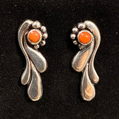 Sterling Silver Earrings w/ Orange Coral - Ramstar Designs Sterling Silver Earrings w/ Orange Coral - Ramstar Designs
