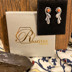 Sterling Silver Earrings w/ Orange Coral - Ramstar Designs Sterling Silver Earrings w/ Orange Coral - Ramstar Designs