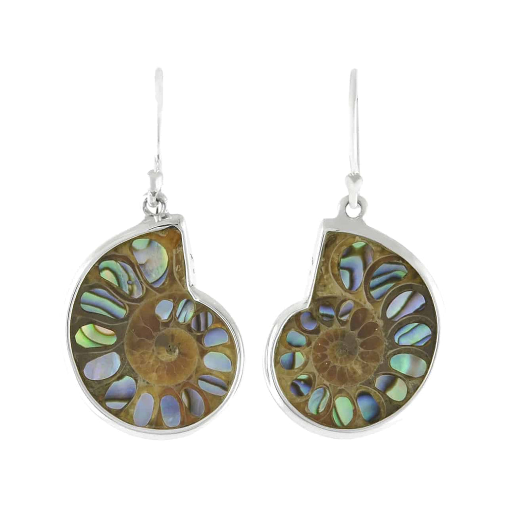 Ammonite Earrings Inlayed with Abalone in Sterling Silver Ammonite Earrings Inlayed with Abalone in Sterling Silver