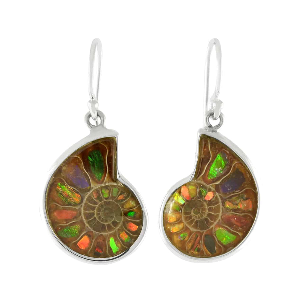 Ammonite Earrings w/ Ammolite Inlay in Sterling Silver Ammonite Earrings w/ Ammolite Inlay in Sterling Silver