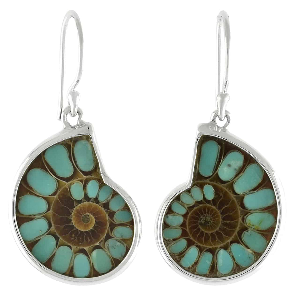 Ammonite Earrings w/ Turquoise Inlay Ammonite Earrings w/ Turquoise Inlay