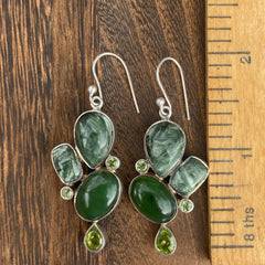 Chrysoprase, Seraphinite, and Peridot Earrings Chrysoprase, Seraphinite, and Peridot Earrings
