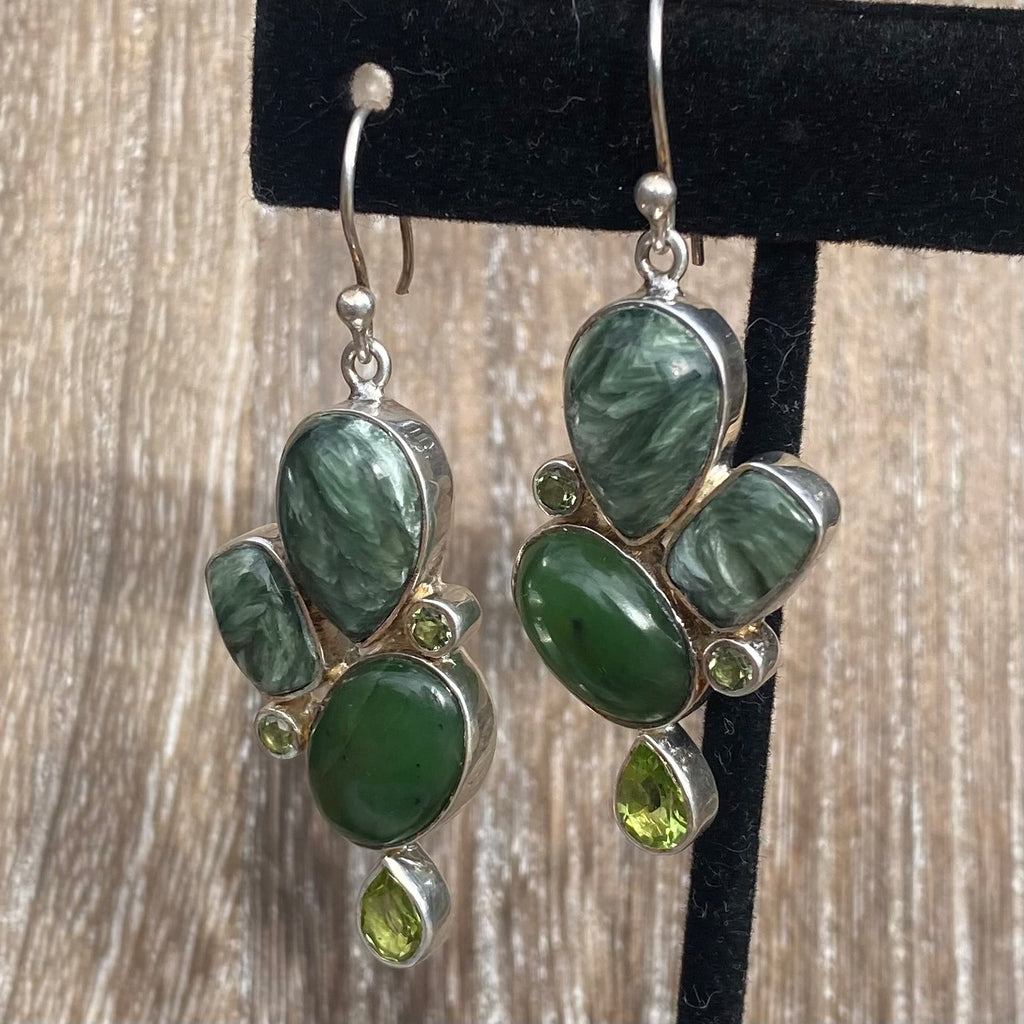 Chrysoprase, Seraphinite, and Peridot Earrings Chrysoprase, Seraphinite, and Peridot Earrings