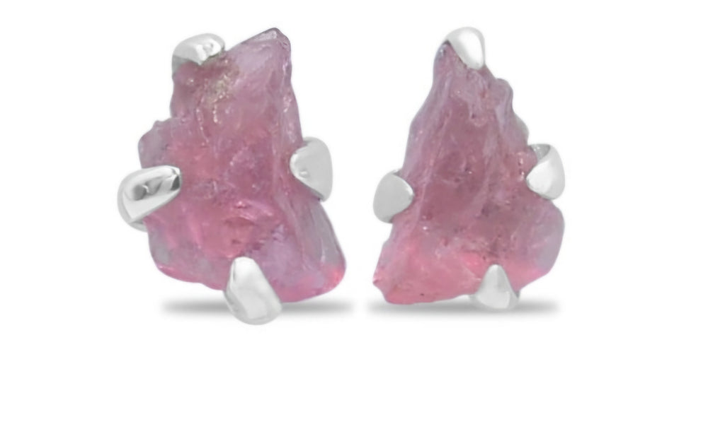 Raw Pink Tourmaline Post Earrings