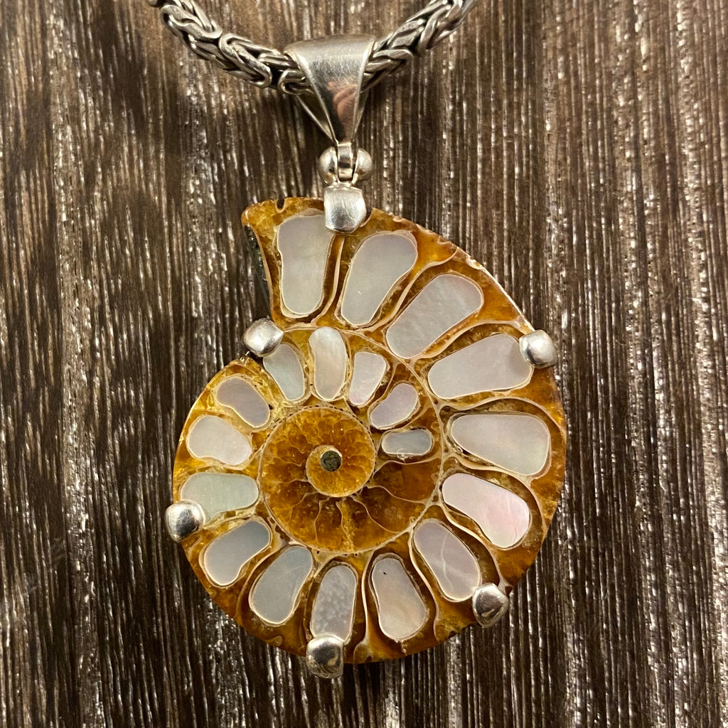 Ammonite Pendant with Mother of Pearl Inlay