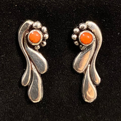 Sterling Silver Earrings w/ Orange Coral - Ramstar Designs