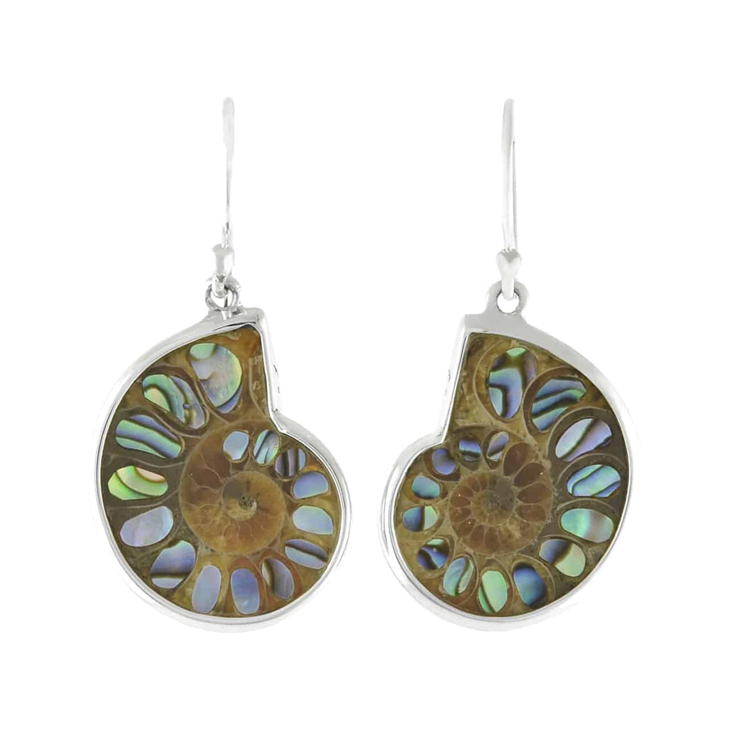Ammonite Earrings Inlayed with Abalone in Sterling Silver
