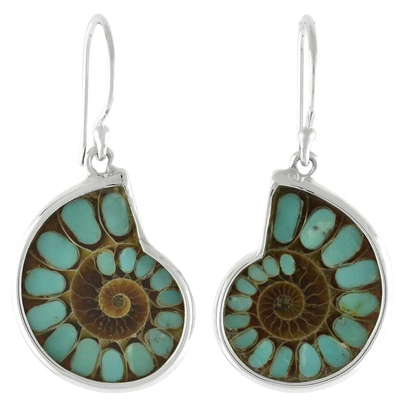 Ammonite Earrings w/ Turquoise Inlay