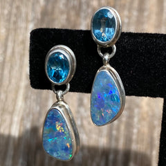 Opal Earrings w/ Blue Topaz